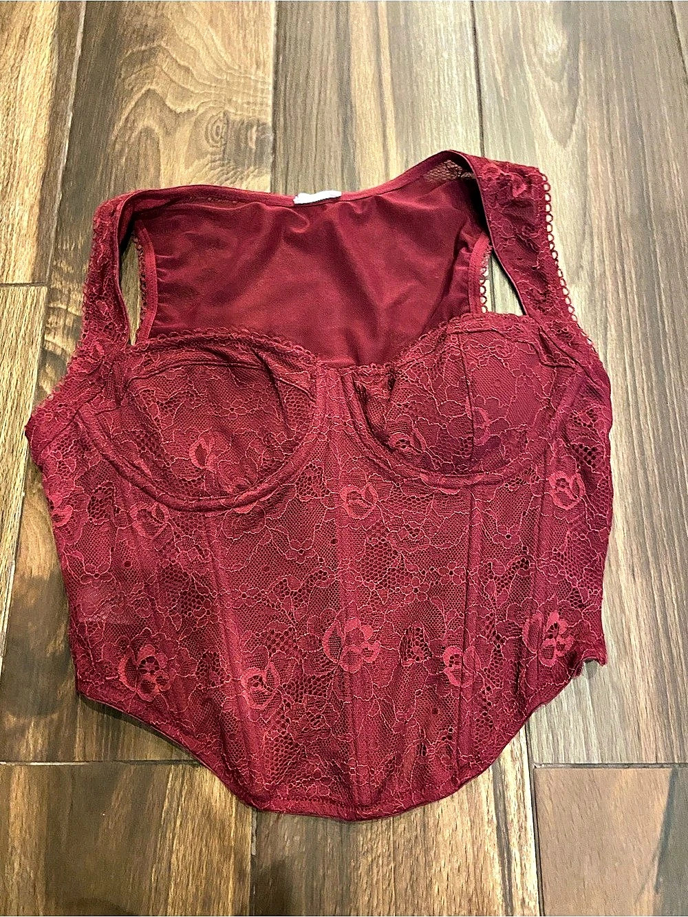 GARAGE Sabrina Sheer Lace Corset Top Floral Red